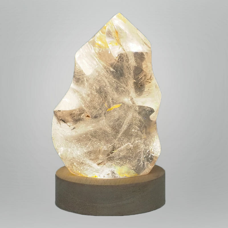 0.45kg Smoky Quartz Polished Flame Crystal with LED Small Light Base DS2019 3 Smoky Quartz Polished Flame Crystal on LED Large Base DS2019 | Himalayan Salt Factory
