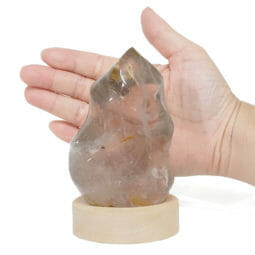 0.45kg Smoky Quartz Polished Flame Crystal with LED Small Light Base DS2019 8 Smoky Quartz Polished Flame Crystal on LED Large Base DS2019 | Himalayan Salt Factory