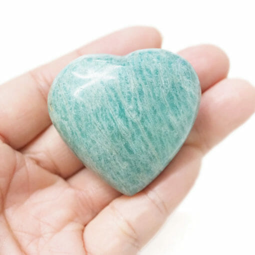 Natural Amazonite Polished Heart Palm Stone - Medium | Himalayan Salt Factory