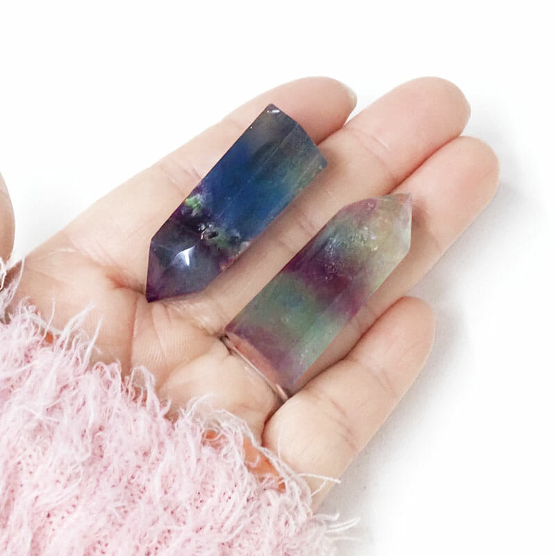Rainbow Fluorite Mini Terminated Point Set 2 Pieces 4 Rainbow Fluorite Small Terminated Point Set 2 Pieces | Himalayan Salt Factory