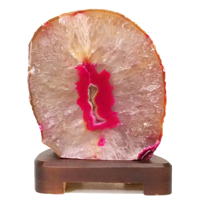 1.80kg Pink Agate Lamp - Timber Base S805 3 Pink Agate Lamp - Timber Base S805 | Himalayan Salt Factory