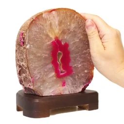 1.80kg Pink Agate Lamp - Timber Base S805 7 Pink Agate Lamp - Timber Base S805 | Himalayan Salt Factory