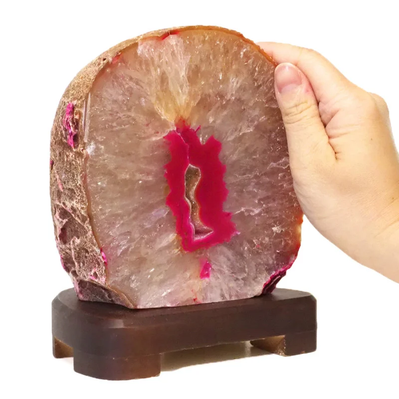 1.80kg Pink Agate Lamp - Timber Base S805 5 Pink Agate Lamp - Timber Base S805 | Himalayan Salt Factory