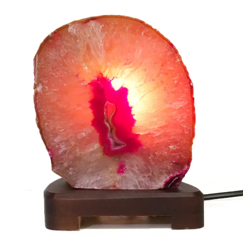 1.80kg Pink Agate Lamp - Timber Base S805 4 Pink Agate Lamp - Timber Base S805 | Himalayan Salt Factory