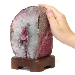 Pink Agate Lamp - Timber Base S807 | Himalayan Salt Factory