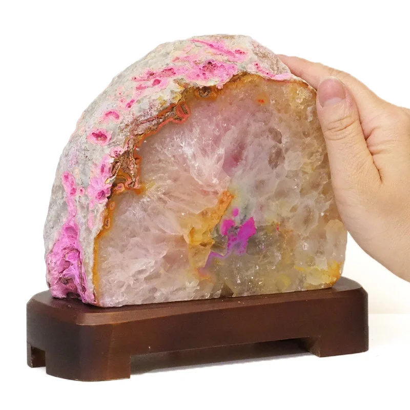 2.30kg Pink Agate Lamp - Timber Base S808 5 Pink Agate Lamp - Timber Base S808 | Himalayan Salt Factory