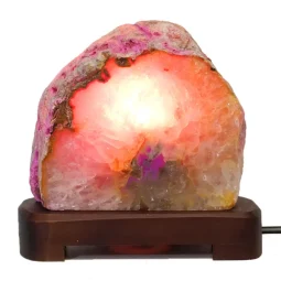 2.30kg Pink Agate Lamp - Timber Base S808 6 Pink Agate Lamp - Timber Base S808 | Himalayan Salt Factory