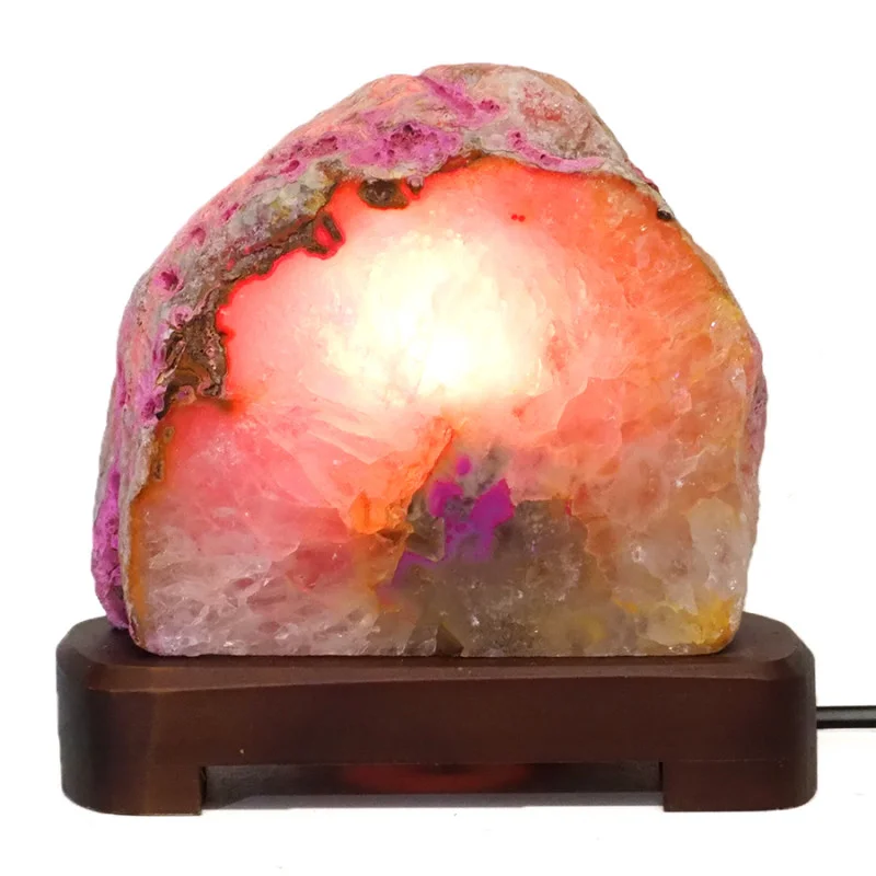 2.30kg Pink Agate Lamp - Timber Base S808 4 Pink Agate Lamp - Timber Base S808 | Himalayan Salt Factory