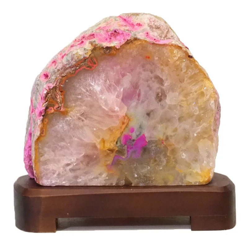 2.30kg Pink Agate Lamp - Timber Base S808 3 Pink Agate Lamp - Timber Base S808 | Himalayan Salt Factory
