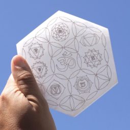 Selenite Hexagon Engraved Plate 7 Chakras | Himalayan Salt Factory