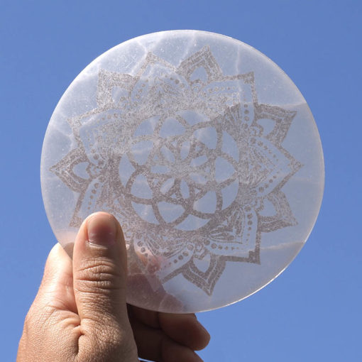 Selenite Round Engraved Plate Mandala | Himalayan Salt Factory
