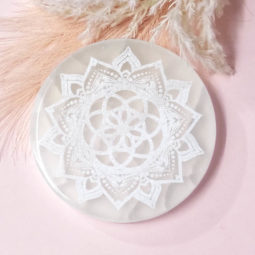 Selenite Round Engraved Plate Mandala | Himalayan Salt Factory