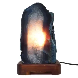 2.40kg Blue Agate Lamp - Timber Base S823 | Himalayan Salt Factory