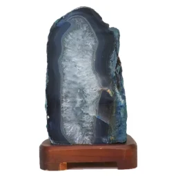 2.40kg Blue Agate Lamp - Timber Base S823 | Himalayan Salt Factory