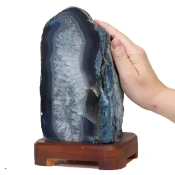 2.40kg Blue Agate Lamp - Timber Base S823 | Himalayan Salt Factory