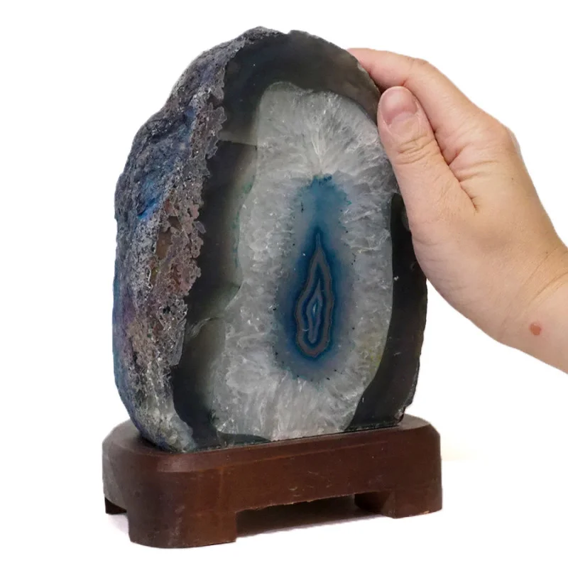 2.60kg Blue Agate Lamp - Timber Base S826 5 Blue Agate Lamp – Timber Base S826 | Himalayan Salt Factory