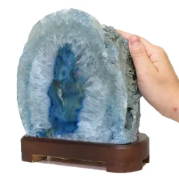 3.30kg Blue Agate Lamp - Timber Base S827 7 Blue Agate Lamp – Timber Base S827 | Himalayan Salt Factory
