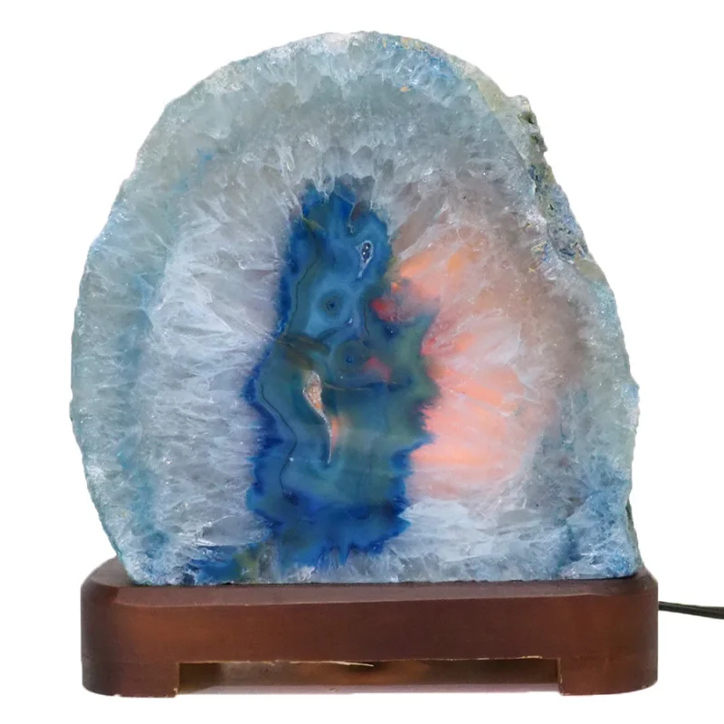 3.30kg Blue Agate Lamp - Timber Base S827 4 Blue Agate Lamp – Timber Base S827 | Himalayan Salt Factory