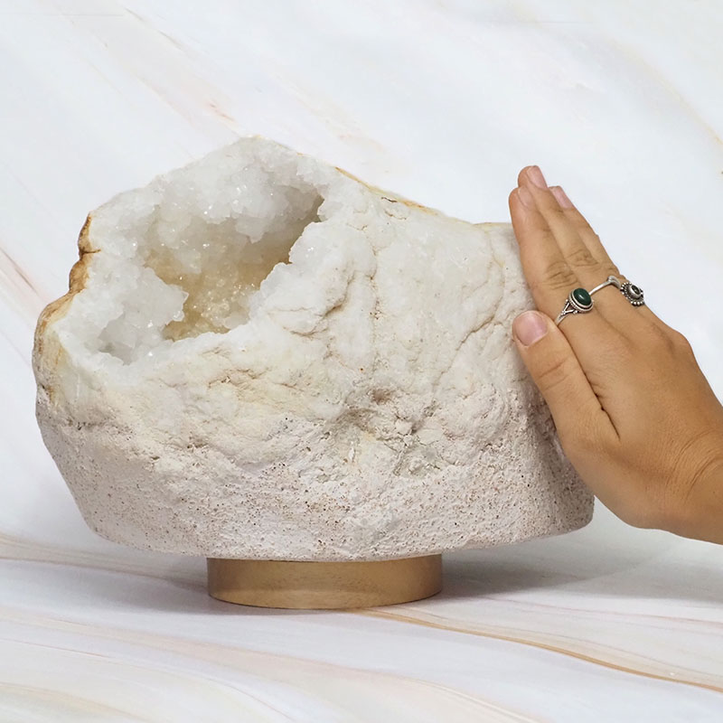 6.15kg Natural Calcite Geode Lamp with Large LED Light Base DR402 5 6.15kg Natural Calcite Geode Lamp with Large LED Light Base DR402 | Himalayan Salt Factory