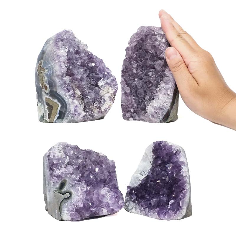 3.02kg Amethyst Polished Crystal Geode Specimen Set 4 Pieces DR426 4 Amethyst Polished Crystal Geode Specimen Set 4 Pieces DR426 | Himalayan Salt Factory