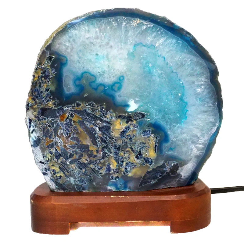 2.47kg Blue Agate Lamp - Timber Base J1428 3 Blue Agate Lamp – Timber Base J1428 | Himalayan Salt Factory