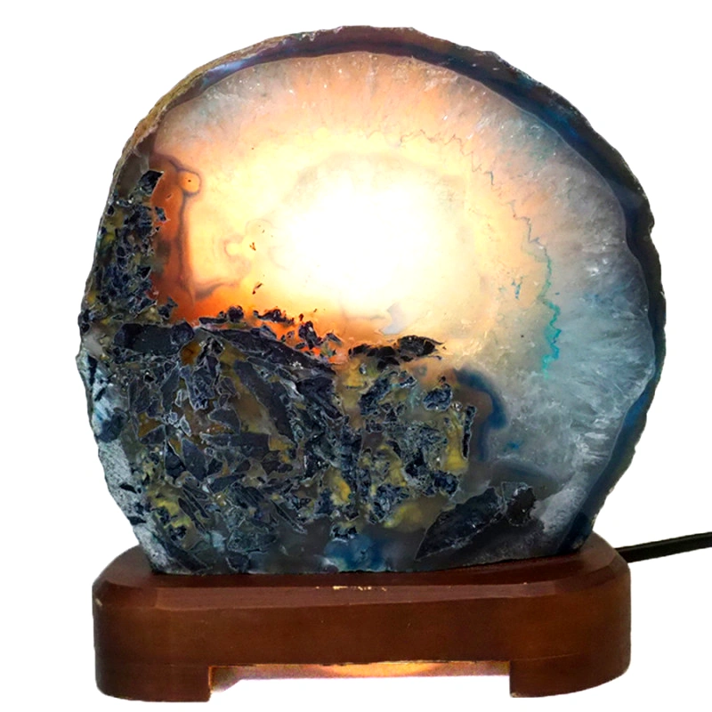 2.47kg Blue Agate Lamp - Timber Base J1428 4 Blue Agate Lamp – Timber Base J1428 | Himalayan Salt Factory