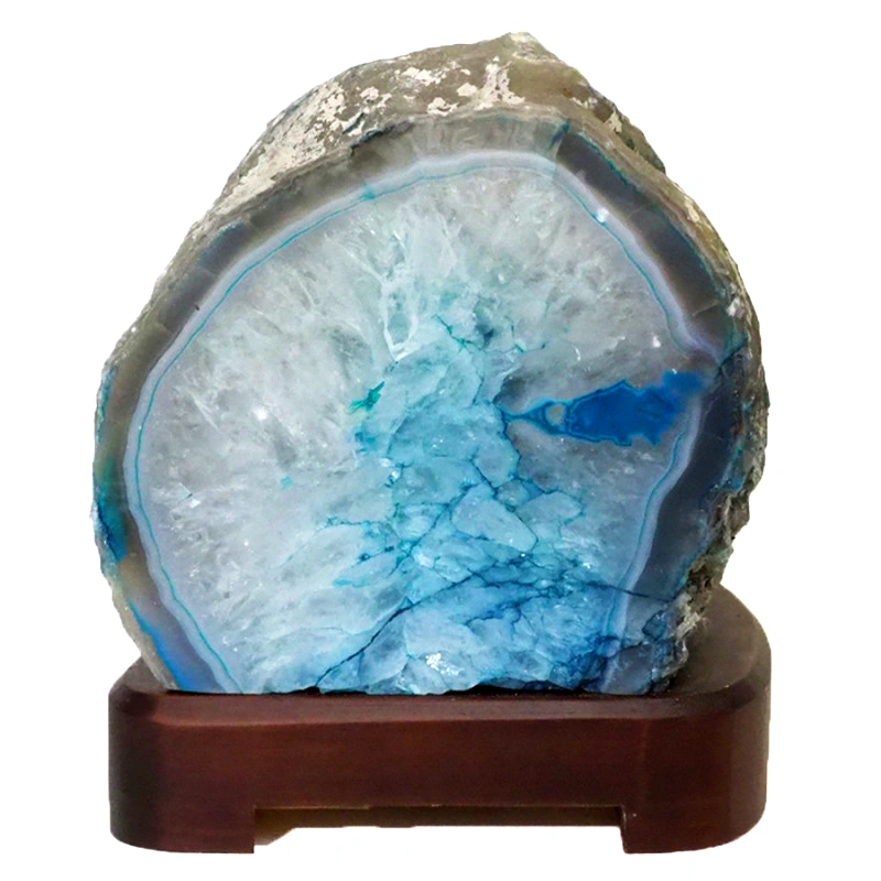 2.73kg Blue Agate Lamp - Timber Base J1430 3 Blue Agate Lamp – Timber Base J1430 | Himalayan Salt Factory