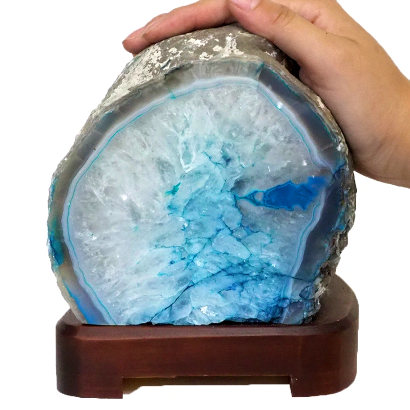 2.73kg Blue Agate Lamp - Timber Base J1430 5 Blue Agate Lamp – Timber Base J1430 | Himalayan Salt Factory