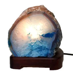 2.73kg Blue Agate Lamp - Timber Base J1430 6 Blue Agate Lamp – Timber Base J1430 | Himalayan Salt Factory