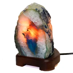 Blue Agate Lamp – Timber Base J1431 | Himalayan Salt Factory