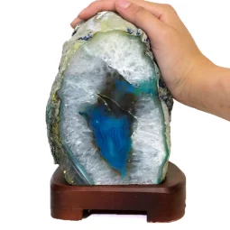 Blue Agate Lamp – Timber Base J1431 | Himalayan Salt Factory