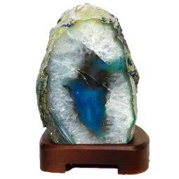 Blue Agate Lamp – Timber Base J1431 | Himalayan Salt Factory