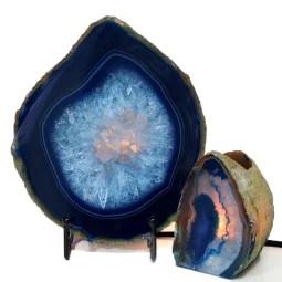 1.00kg Blue Agate Slice Lamp with Tea Light Candle Holder J128 | Himalayan Salt Factory