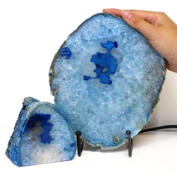 1.13kg Blue Agate Slice Lamp with Tea Light Candle Holder J131 | Himalayan Salt Factory