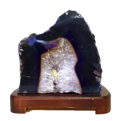 1.92kg Purple Agate Lamp - Timber Base J1435 | Himalayan Salt Factory