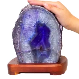 3.47kg Purple Agate Lamp - Timber Base J1438 | Himalayan Salt Factory