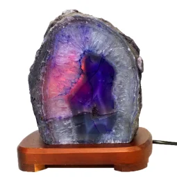 3.47kg Purple Agate Lamp - Timber Base J1438 | Himalayan Salt Factory
