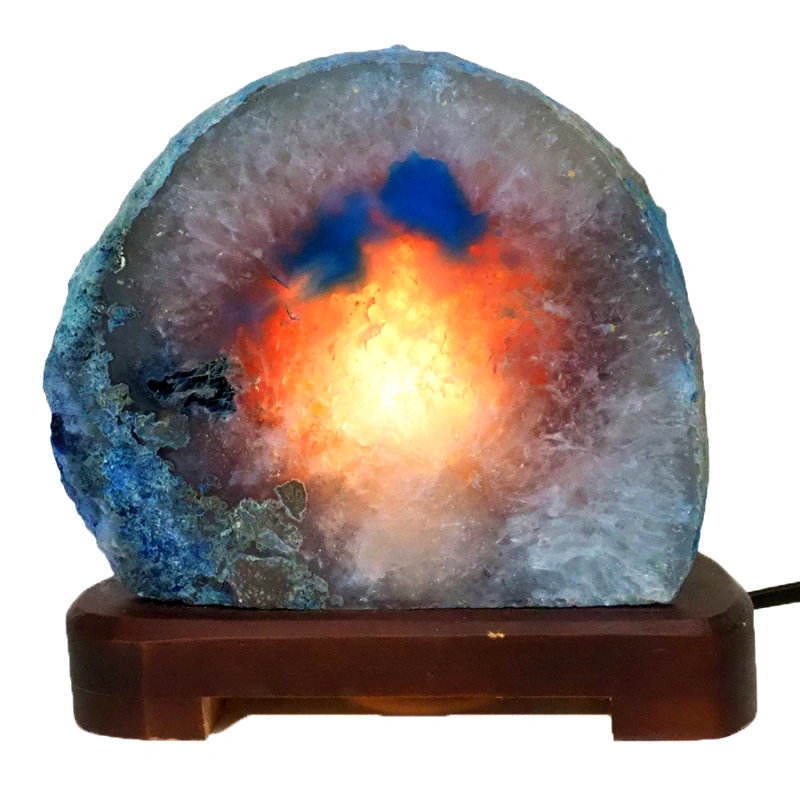 2.45kg Blue Agate Lamp - Timber Base J1442 4 2.45kg Blue Agate Lamp - Timber Base J1442 | Himalayan Salt Factory