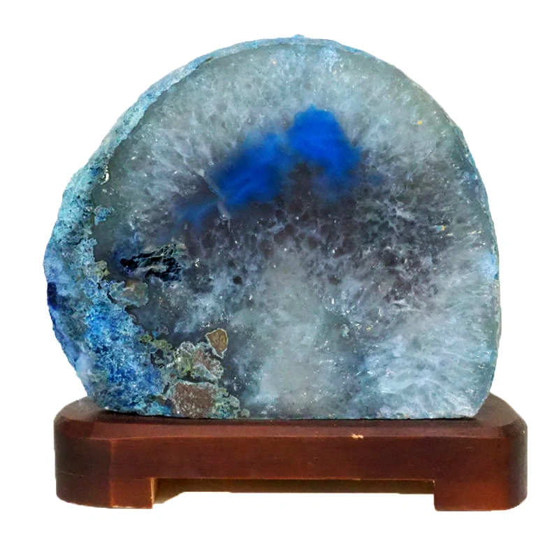 2.45kg Blue Agate Lamp - Timber Base J1442 3 2.45kg Blue Agate Lamp - Timber Base J1442 | Himalayan Salt Factory