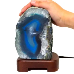 2.20kg Blue Agate Lamp - Timber Base J1445 7 2.20kg Blue Agate Lamp - Timber Base J1445 | Himalayan Salt Factory