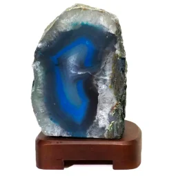 2.20kg Blue Agate Lamp - Timber Base J1445 | Himalayan Salt Factory