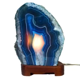2.90kg Blue Agate Lamp - Timber Base J1447 | Himalayan Salt Factory
