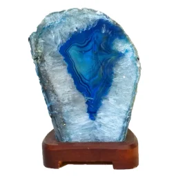 3.00kg Blue Agate Lamp - Timber Base J1450 | Himalayan Salt Factory