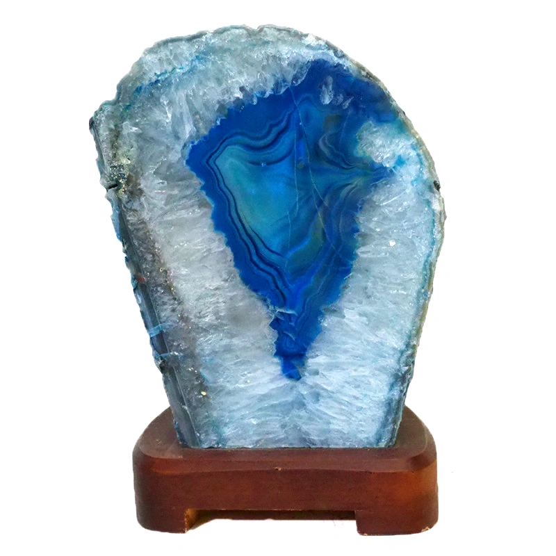 3.00kg Blue Agate Lamp - Timber Base J1450 3 3.00kg Blue Agate Lamp - Timber Base J1450 | Himalayan Salt Factory