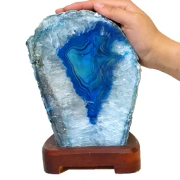 3.00kg Blue Agate Lamp - Timber Base J1450 7 3.00kg Blue Agate Lamp - Timber Base J1450 | Himalayan Salt Factory