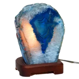 3.00kg Blue Agate Lamp - Timber Base J1450 6 3.00kg Blue Agate Lamp - Timber Base J1450 | Himalayan Salt Factory