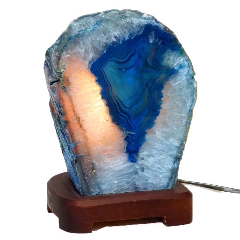 3.00kg Blue Agate Lamp - Timber Base J1450 4 3.00kg Blue Agate Lamp - Timber Base J1450 | Himalayan Salt Factory