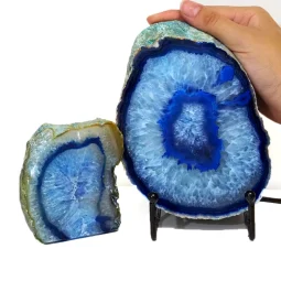 0.58kg Blue Agate Slice Lamp with Tea Light Candle Holder J181 | Himalayan Salt Factory