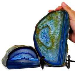 0.60kg Blue Agate Slice Lamp with Tea Light Candle Holder J190 | Himalayan Salt Factory