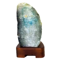 Teal Agate Lamp – Timber Base J1427 | Himalayan Salt Factory